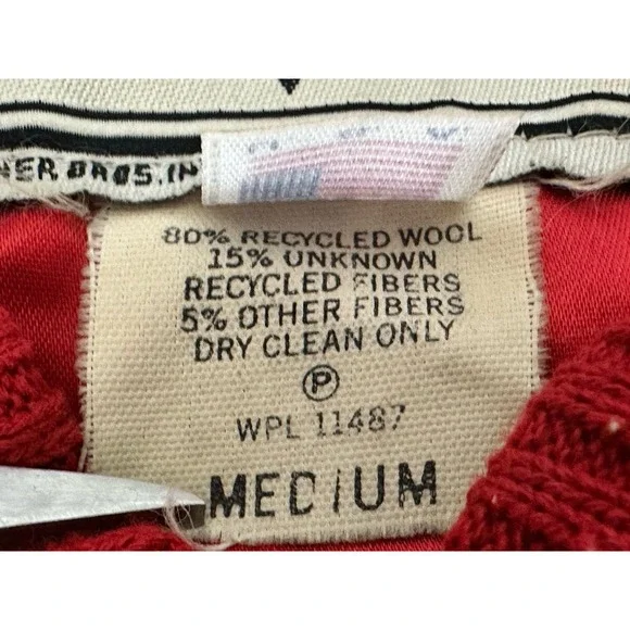 VTG 90s Warner Bros Bugs Bunny Varsity Jacket Acme Clothing Wool Red Black M USA - Picture 6 of 7